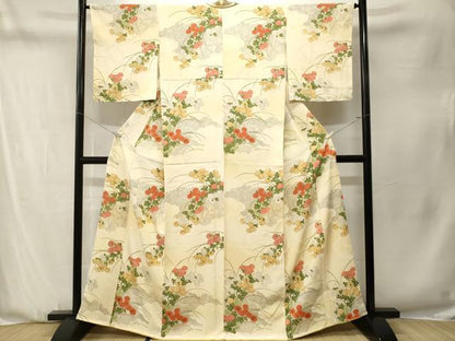 平和屋着物■訪問着　芒枝菊文　暈し染め　正絹　逸品　CABN1330ev