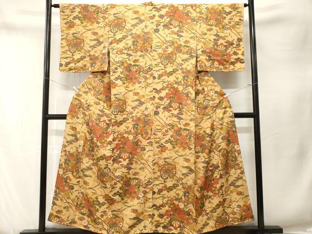 平和屋着物■上質な小紋　松竹梅　芝草花車文　金彩　正絹　逸品　CABN1337ev