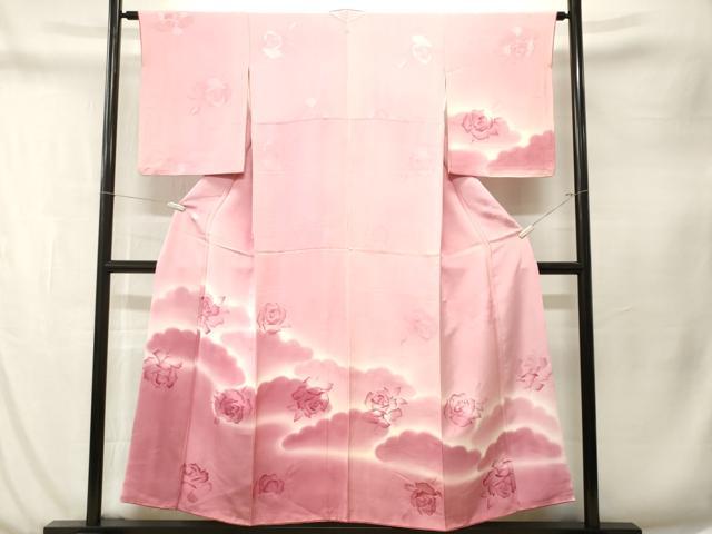 平和屋着物■訪問着　地紋起こし　バラ　暈し染め　正絹　逸品　CABN1339ev