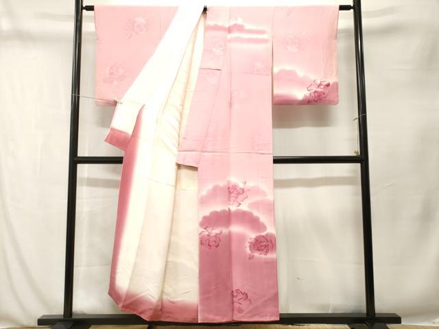 平和屋着物■訪問着　地紋起こし　バラ　暈し染め　正絹　逸品　CABN1339ev