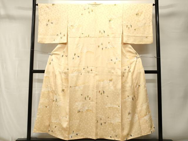 平和屋着物■上質な小紋　人物流水草花文　暈し染め　正絹　逸品　CABN1345ev