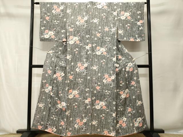 平和屋着物■上質な小紋　舞花文　たたき染め　正絹　逸品　CABN1349ev