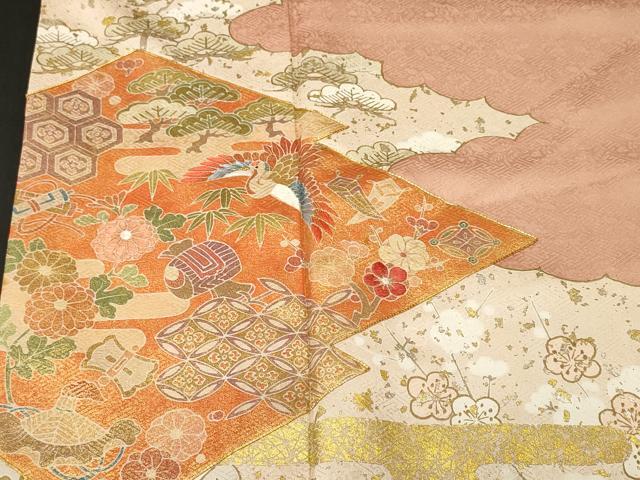 平和屋着物■豪華色留袖　駒刺繍　宝尽し　松皮菱松竹梅飛鶴文　金彩　正絹　逸品　CABN1350ev