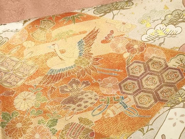 平和屋着物■豪華色留袖　駒刺繍　宝尽し　松皮菱松竹梅飛鶴文　金彩　正絹　逸品　CABN1350ev
