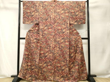 平和屋着物■上質な小紋　扇面吉祥花文　金彩　正絹　逸品　CABN1351ev