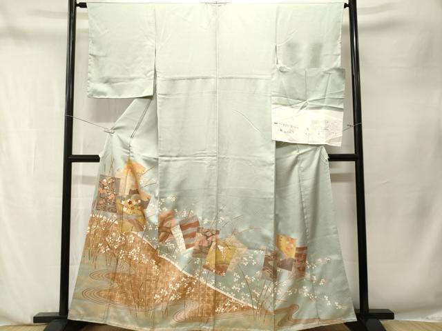 平和屋着物■豪華色留袖　駒刺繍　色紙重ね流水江田花文　金彩　反端付き　正絹　逸品　CABN1357ev