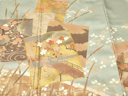 平和屋着物■豪華色留袖　駒刺繍　色紙重ね流水江田花文　金彩　反端付き　正絹　逸品　CABN1357ev