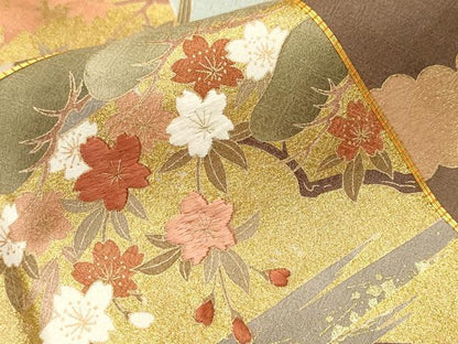 平和屋着物■豪華色留袖　駒刺繍　色紙重ね流水江田花文　金彩　反端付き　正絹　逸品　CABN1357ev