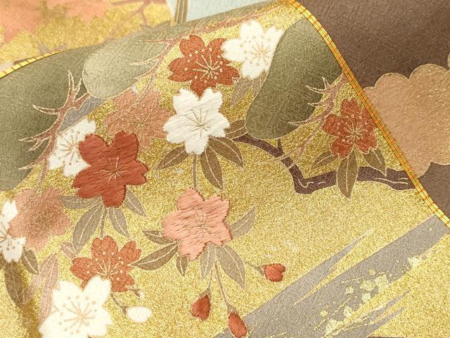 平和屋着物■豪華色留袖　駒刺繍　色紙重ね流水江田花文　金彩　反端付き　正絹　逸品　CABN1357ev