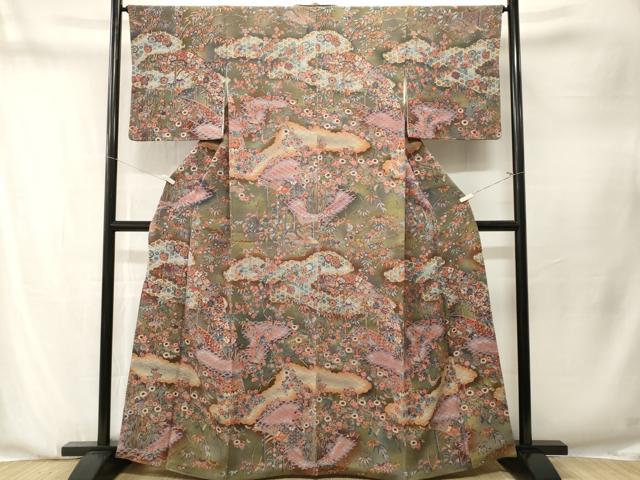 平和屋着物■上質な小紋　吉祥笹竹梅文　暈し染め　鬼しぼ縮緬　正絹　逸品　CABN1360ev