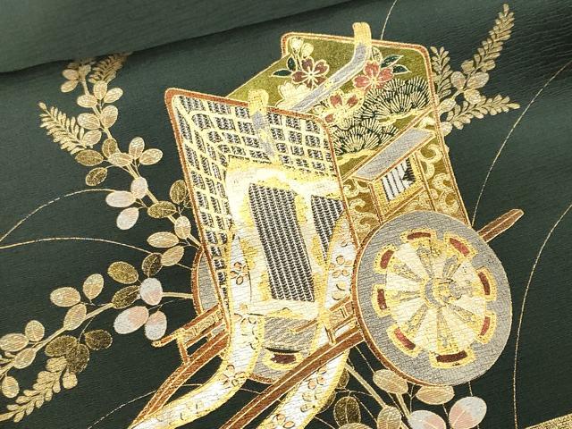 平和屋着物■訪問着　エ霞御所車萩文　金銀彩　やまと誂製　正絹　逸品　CABN1363ev