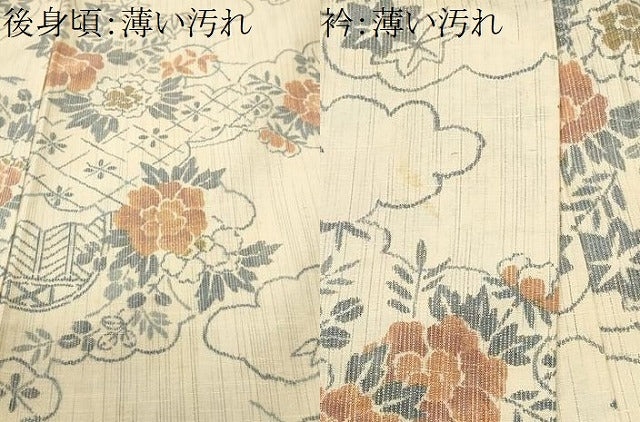 平和屋着物■上質な紬　雲取り草花文　正絹　逸品　CABN1365ev