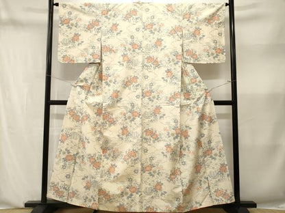 平和屋着物■上質な紬　雲取り草花文　正絹　逸品　CABN1365ev