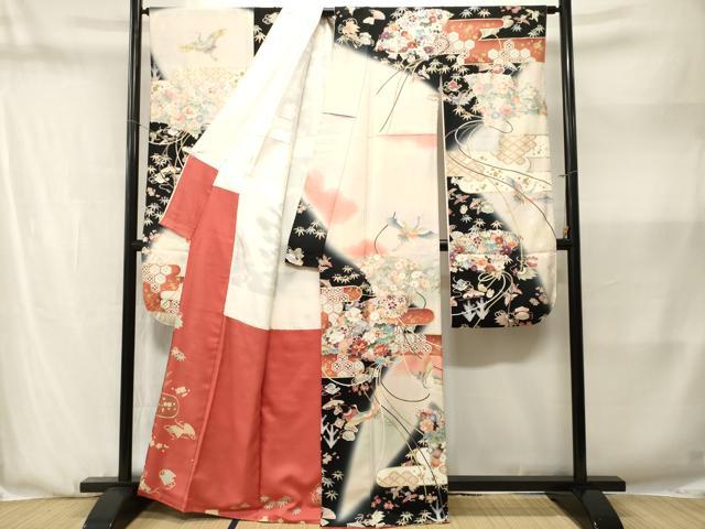 平和屋着物■豪華振袖　松竹梅宝尽し飛鶴花文　暈し染め　金銀彩　正絹　逸品　CABN1367ev