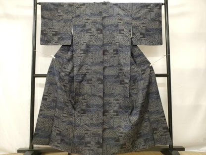 平和屋着物■結城紬　100亀甲　籬七宝文　正絹　逸品　CABN1368ev