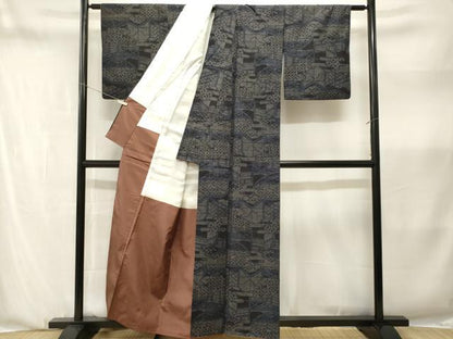 平和屋着物■結城紬　100亀甲　籬七宝文　正絹　逸品　CABN1368ev