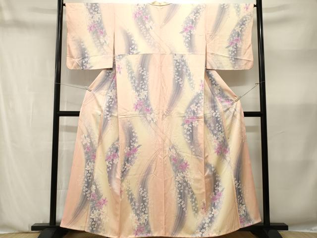 平和屋着物■上質な小紋　羽　草花文　暈し染め　正絹　逸品　CABN1370ev