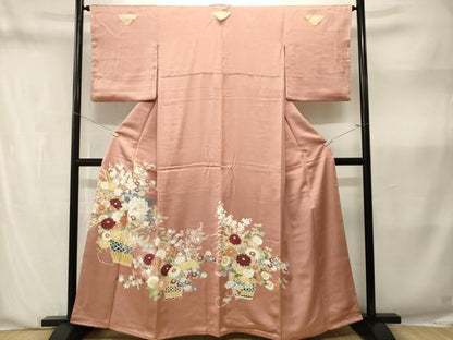平和屋着物■豪華色留袖　刺繍　花籠文　正絹　逸品　CABN1379ev