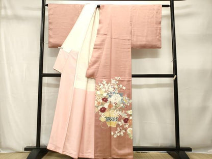 平和屋着物■豪華色留袖　刺繍　花籠文　正絹　逸品　CABN1379ev