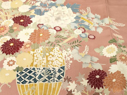 平和屋着物■豪華色留袖　刺繍　花籠文　正絹　逸品　CABN1379ev
