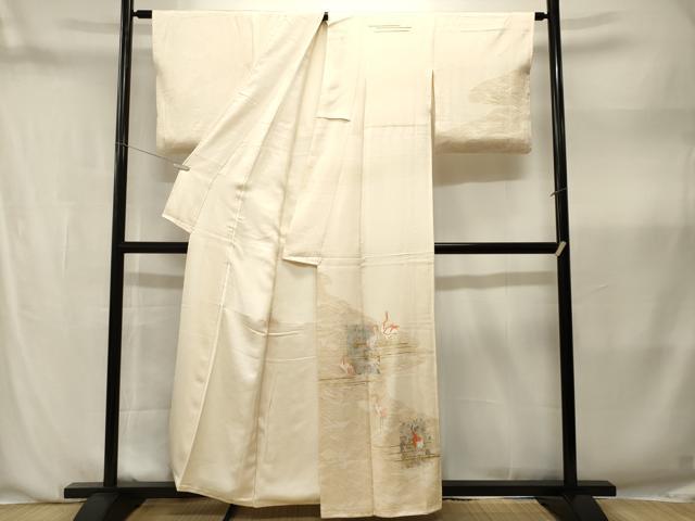 平和屋着物■訪問着　刺繍　立波群鶴文　金銀彩　正絹　逸品　CABN1384ev