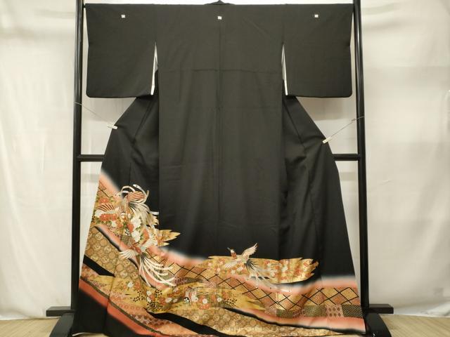 平和屋着物■豪華黒留袖　絞り　鳳凰蜀江御所車花文　暈し染め　金銀彩　正絹　逸品　CABN1388ev