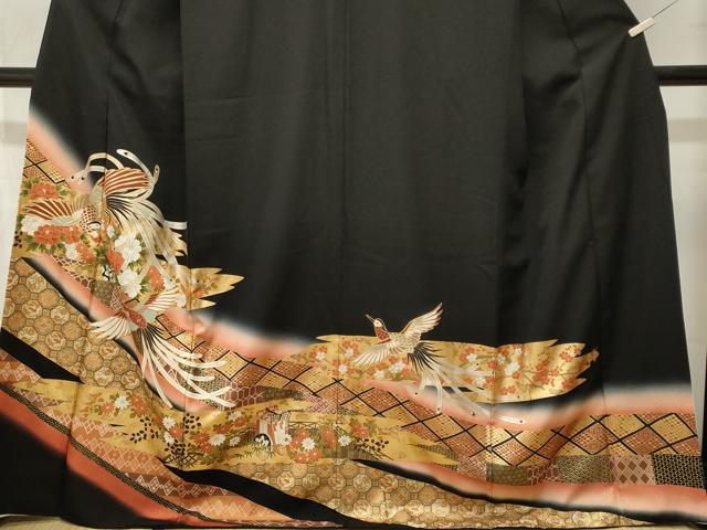 平和屋着物■豪華黒留袖　絞り　鳳凰蜀江御所車花文　暈し染め　金銀彩　正絹　逸品　CABN1388ev