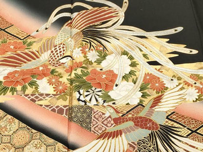 平和屋着物■豪華黒留袖　絞り　鳳凰蜀江御所車花文　暈し染め　金銀彩　正絹　逸品　CABN1388ev