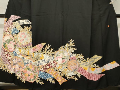 平和屋着物■豪華黒留袖　作家物　雪輪熨斗吉祥花文　正絹　逸品　CABN1389ev