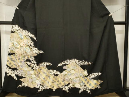 平和屋着物■豪華黒留袖　刺繍　吉祥草花文　正絹　逸品　CABN1394ev