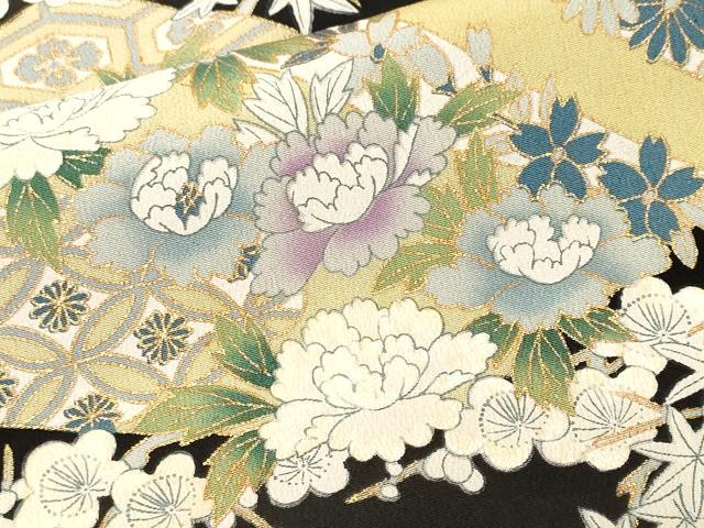 平和屋着物■豪華黒留袖　刺繍　吉祥草花文　正絹　逸品　CABN1394ev