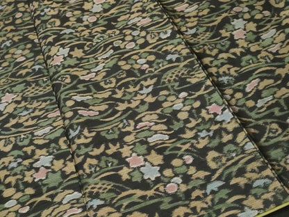 平和屋着物■上質な紬　籬芝草花文　黒地　正絹　逸品　CABN1397ev
