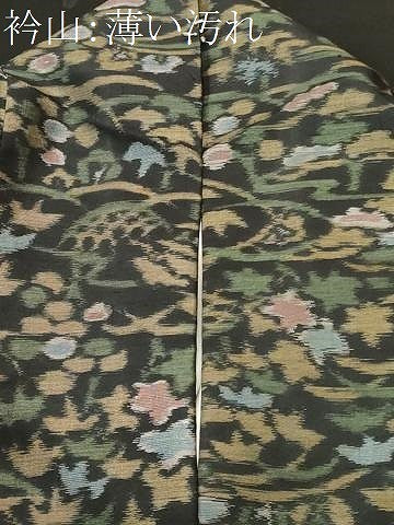 平和屋着物■上質な紬　籬芝草花文　黒地　正絹　逸品　CABN1397ev