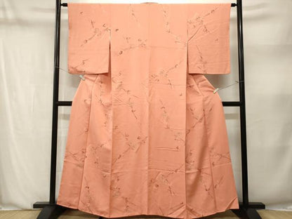 平和屋着物■上質な小紋　地紋起こし　枝梅文　金糸　正絹　逸品　CABN1401ev