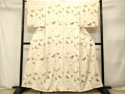 平和屋着物■上質な小紋　露芝花蝶文　正絹　逸品　CABN1402ev