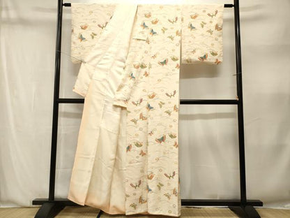 平和屋着物■上質な小紋　露芝花蝶文　正絹　逸品　CABN1402ev