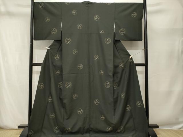 平和屋着物■小紋　立波丸文　黒地　ロング丈　洗える着物　CABN1436ev