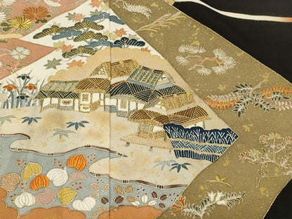 平和屋着物■豪華黒留袖　作家物　松竹梅風景文　宝尽し文　金彩　正絹　逸品　CABN1441ev