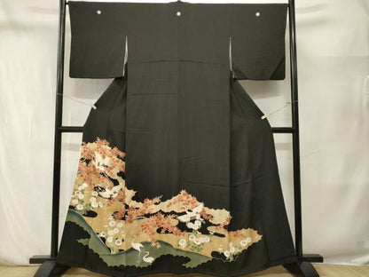 平和屋着物■豪華黒留袖　刺繍　飛鶴枝花文　暈し染め　金銀彩　正絹　逸品　CABN1445ev