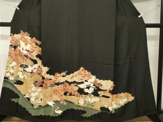 平和屋着物■豪華黒留袖　刺繍　飛鶴枝花文　暈し染め　金銀彩　正絹　逸品　CABN1445ev