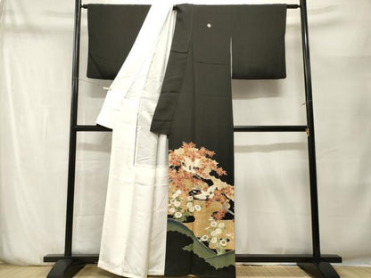 平和屋着物■豪華黒留袖　刺繍　飛鶴枝花文　暈し染め　金銀彩　正絹　逸品　CABN1445ev