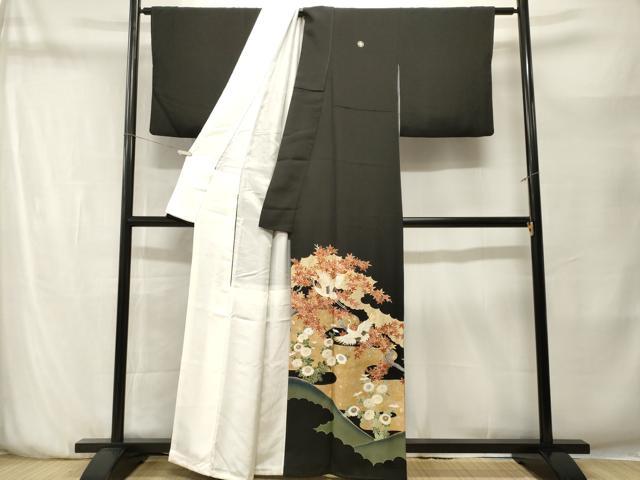 平和屋着物■豪華黒留袖　刺繍　飛鶴枝花文　暈し染め　金銀彩　正絹　逸品　CABN1445ev