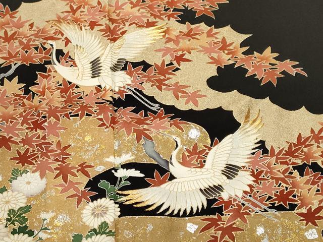 平和屋着物■豪華黒留袖　刺繍　飛鶴枝花文　暈し染め　金銀彩　正絹　逸品　CABN1445ev