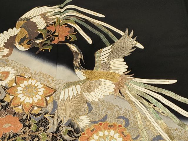 平和屋着物■豪華黒留袖　螺鈿　花喰い鳥　更紗鳳凰花文　金銀彩　正絹　逸品　CABN1446ev