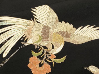 平和屋着物■豪華黒留袖　螺鈿　花喰い鳥　更紗鳳凰花文　金銀彩　正絹　逸品　CABN1446ev