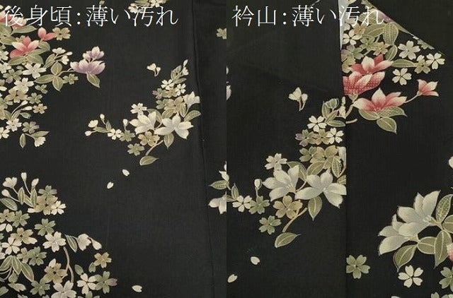 平和屋着物■小紋　枝花文　黒地　洗える着物　CABN1455ev