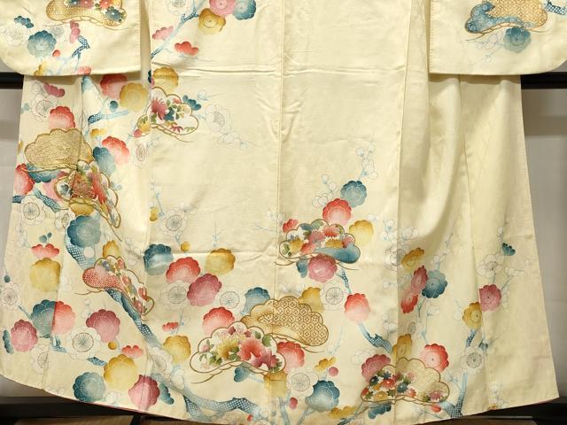 平和屋着物■小振袖　駒刺繍　枝梅松花文　金彩　洗える着物　CABN1467ev