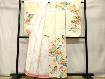 平和屋着物■小振袖　駒刺繍　枝梅松花文　金彩　洗える着物　CABN1467ev