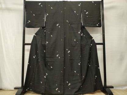 平和屋着物■小紋　瓢箪花文　黒地　洗える着物　CABN1472ev