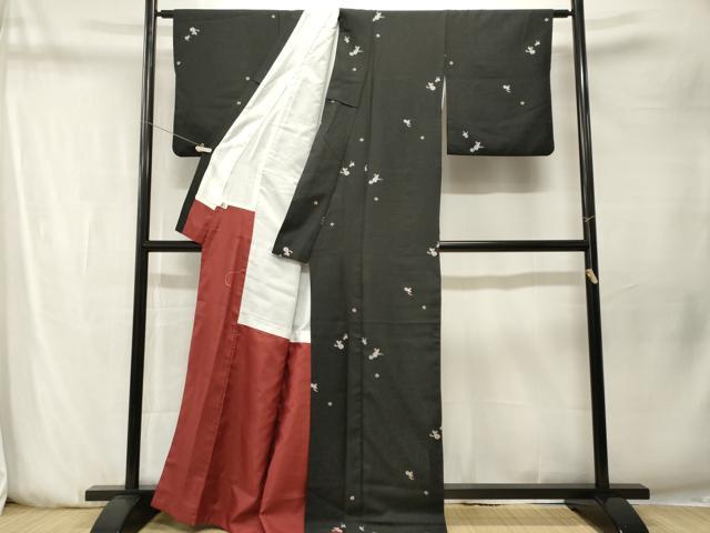 平和屋着物■小紋　瓢箪花文　黒地　洗える着物　CABN1472ev